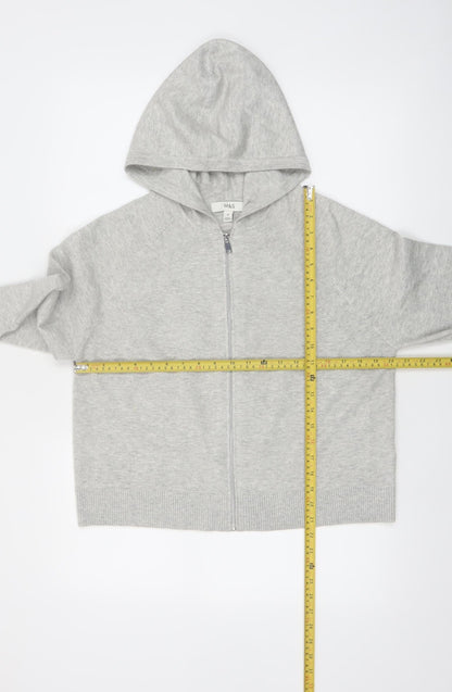 Marks and Spencer Womens Grey Full Zip Hooded Knit Jumper M