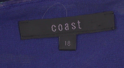 Coast Women's Blue Stripe Wrap Blouse Size 18 V-Neck 3/4 Sleeve