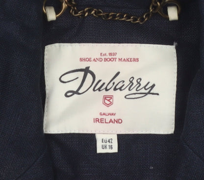 Dubarry of Ireland Women's Navy Linen Blazer UK 16 Single Breasted