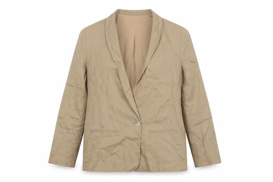 Jigsaw Women Beige Linen Blend Single-Breasted Blazer UK 12