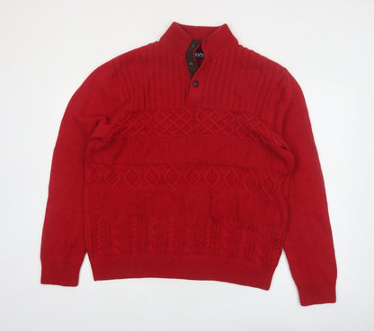 Chaps Men's Red Cotton Cable-Knit Henley Jumper Size L