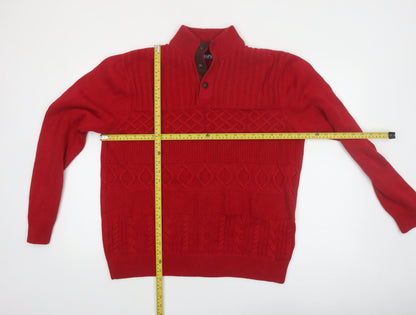 Chaps Men's Red Cotton Cable-Knit Henley Jumper Size L