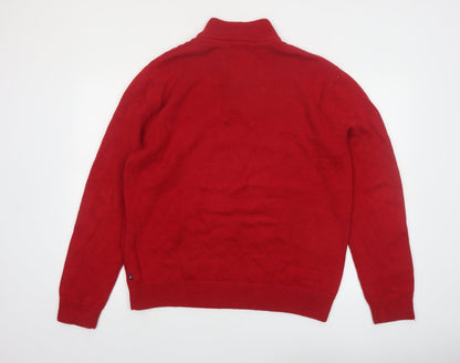 Chaps Men's Red Cotton Cable-Knit Henley Jumper Size L