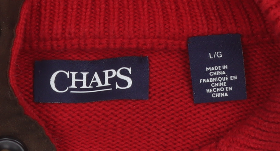 Chaps Men's Red Cotton Cable-Knit Henley Jumper Size L