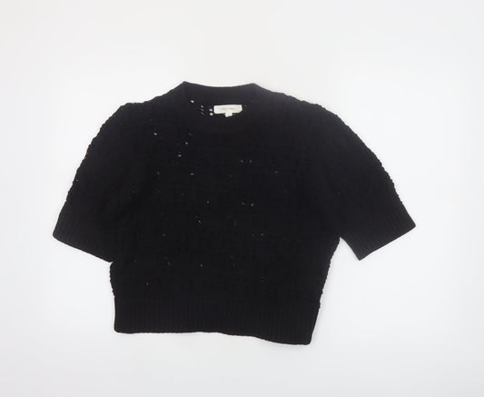 Marks and Spencer Per Una Women's Black Crochet Cotton Short Sleeve Jumper M