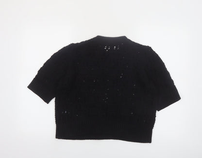 Marks and Spencer Per Una Women's Black Crochet Cotton Short Sleeve Jumper M