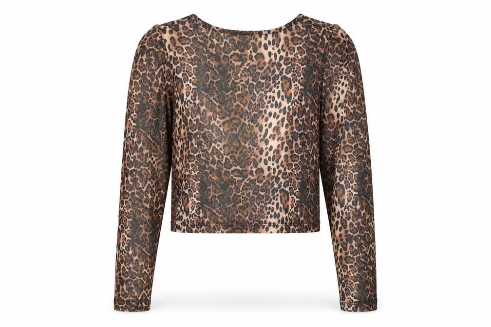 ASOS DESIGN Women’s Brown Leopard Print Mesh Cropped Long Sleeve Top M