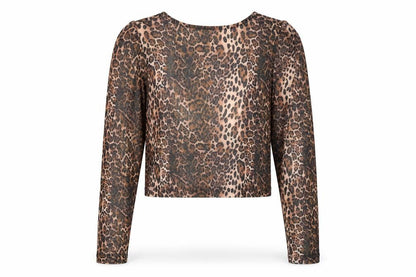 ASOS DESIGN Women’s Brown Leopard Print Mesh Cropped Long Sleeve Top M