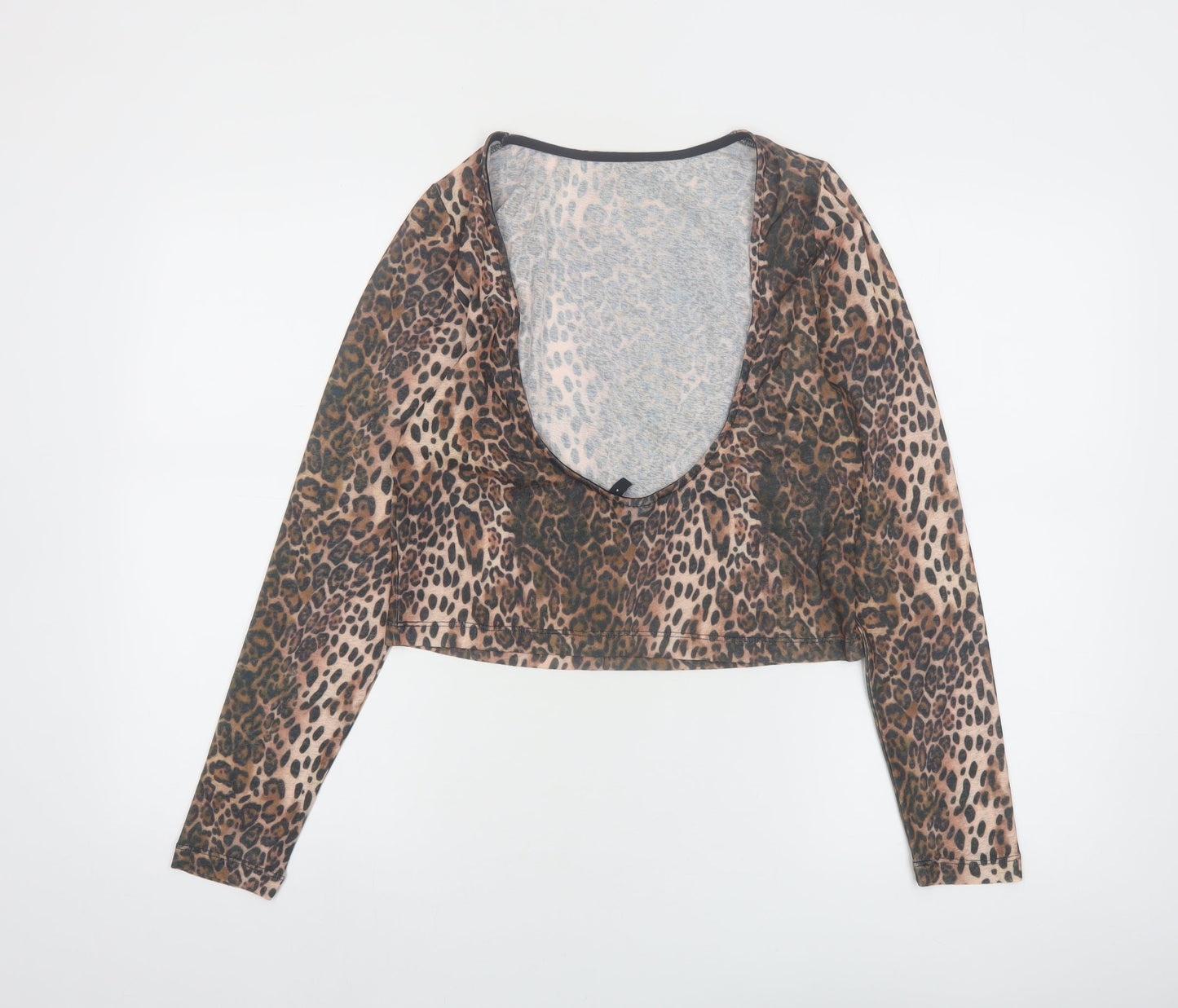 ASOS DESIGN Women’s Brown Leopard Print Mesh Cropped Long Sleeve Top M