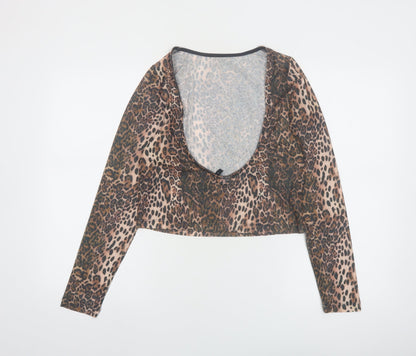 ASOS DESIGN Women’s Brown Leopard Print Mesh Cropped Long Sleeve Top M