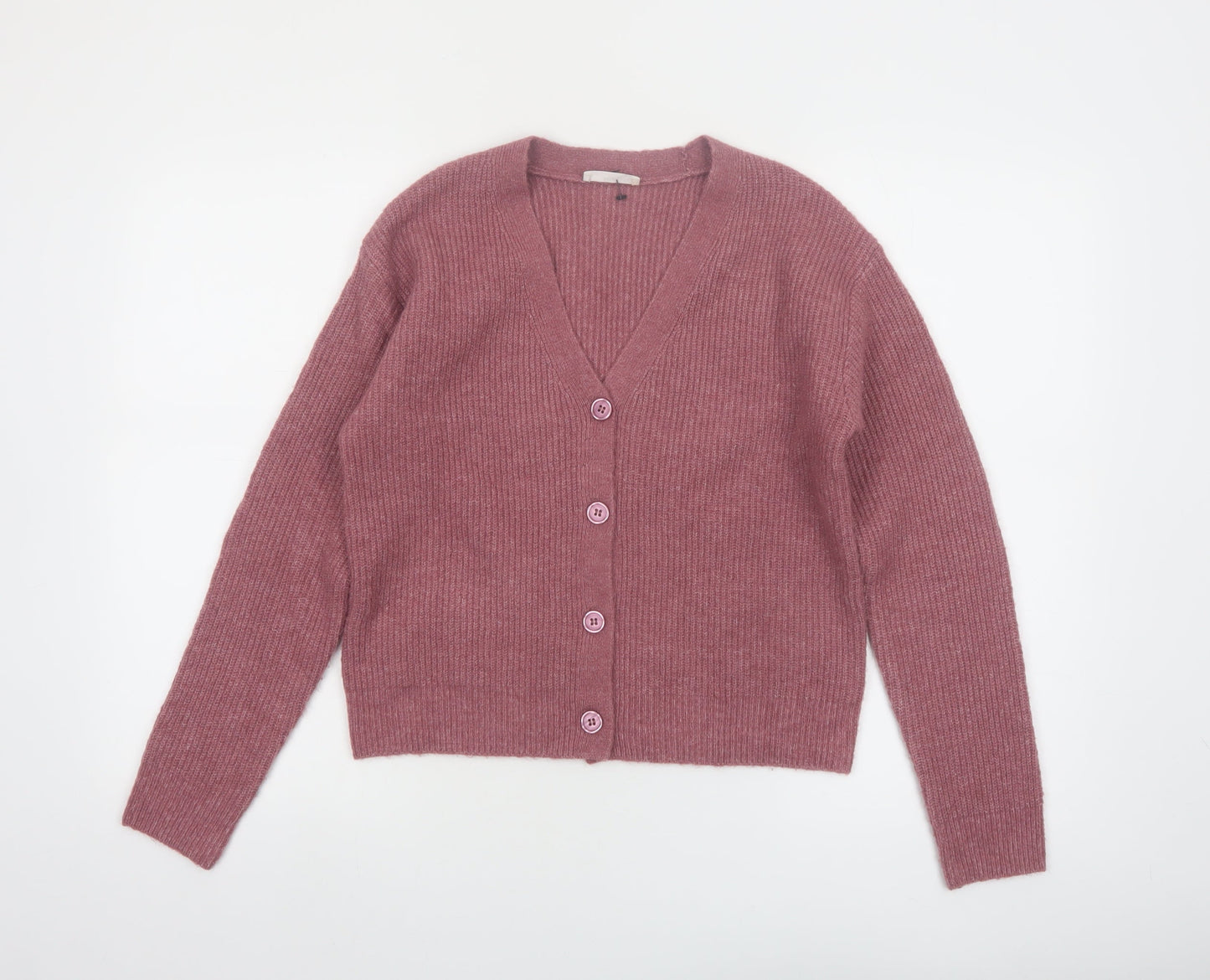 MNG Women's Pink V-Neck Button Knit Cardigan Jumper Size S