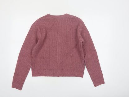 MNG Women's Pink V-Neck Button Knit Cardigan Jumper Size S