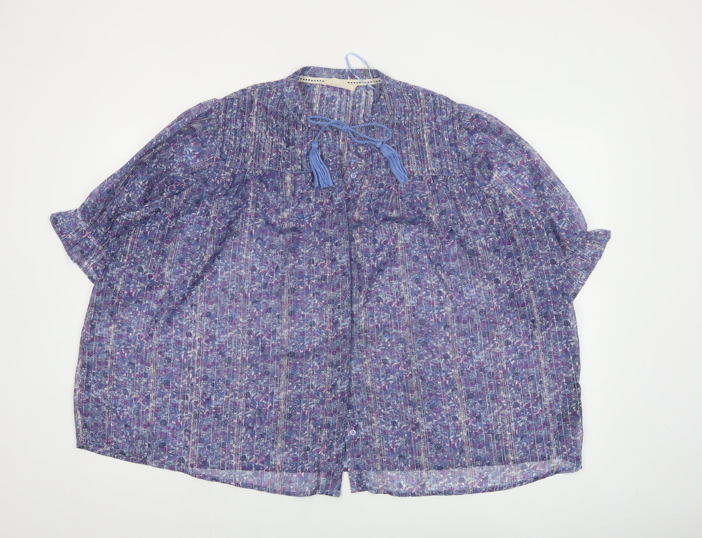 Autonomy Women’s Blue Floral Chiffon Pleated Tassel Boho Blouse Size L