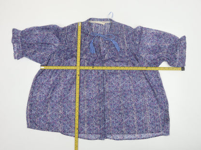 Autonomy Women’s Blue Floral Chiffon Pleated Tassel Boho Blouse Size L