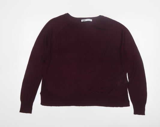 ZARA Women Red Crew Neck Long Sleeve Pullover Jumper Size 12