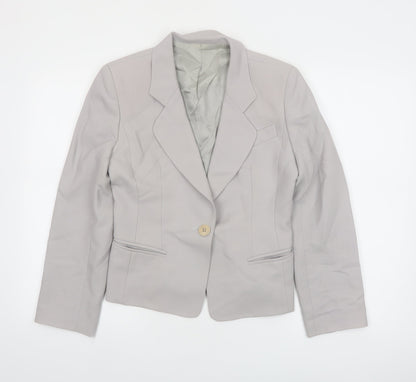 Hobbs Women Grey Wool Blazer Size 8 Classic Single-Breasted Jacket