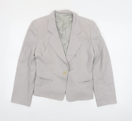 Hobbs Women Grey Wool Blazer Size 8 Classic Single-Breasted Jacket