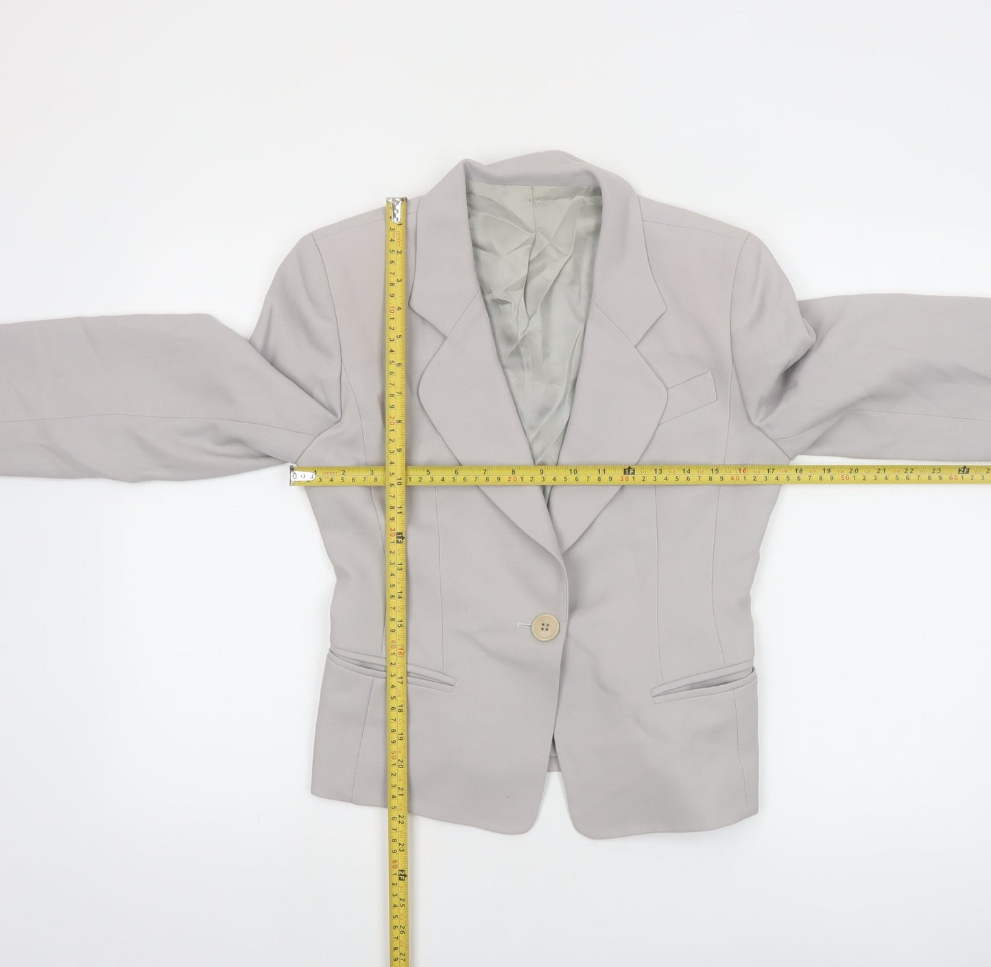 Hobbs Women Grey Wool Blazer Size 8 Classic Single-Breasted Jacket