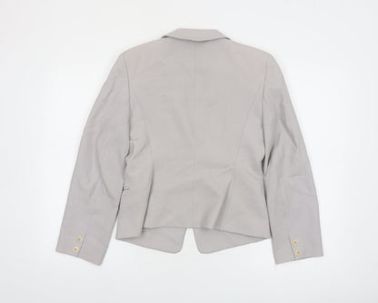 Hobbs Women Grey Wool Blazer Size 8 Classic Single-Breasted Jacket