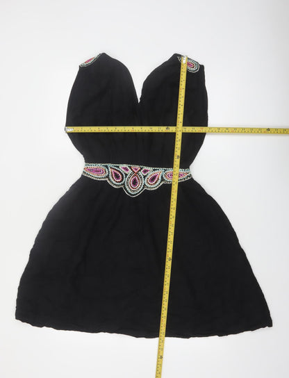 French Connection Women's Black Beaded A-Line Party Dress Size 8