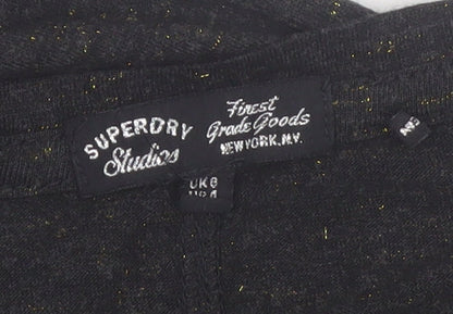 Superdry Women's Black V-Neck Short Sleeve Jersey T-Shirt Size 8