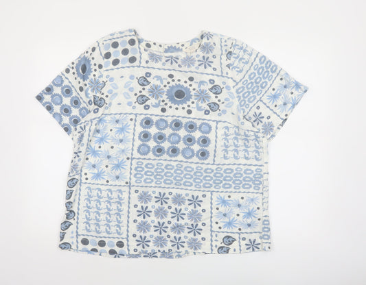 Next Women's Blue Floral Short Sleeve Tunic Blouse Size 16