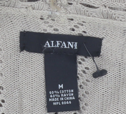 Alfani Women Beige Open-Knit 3/4 Sleeve Cardigan Size M