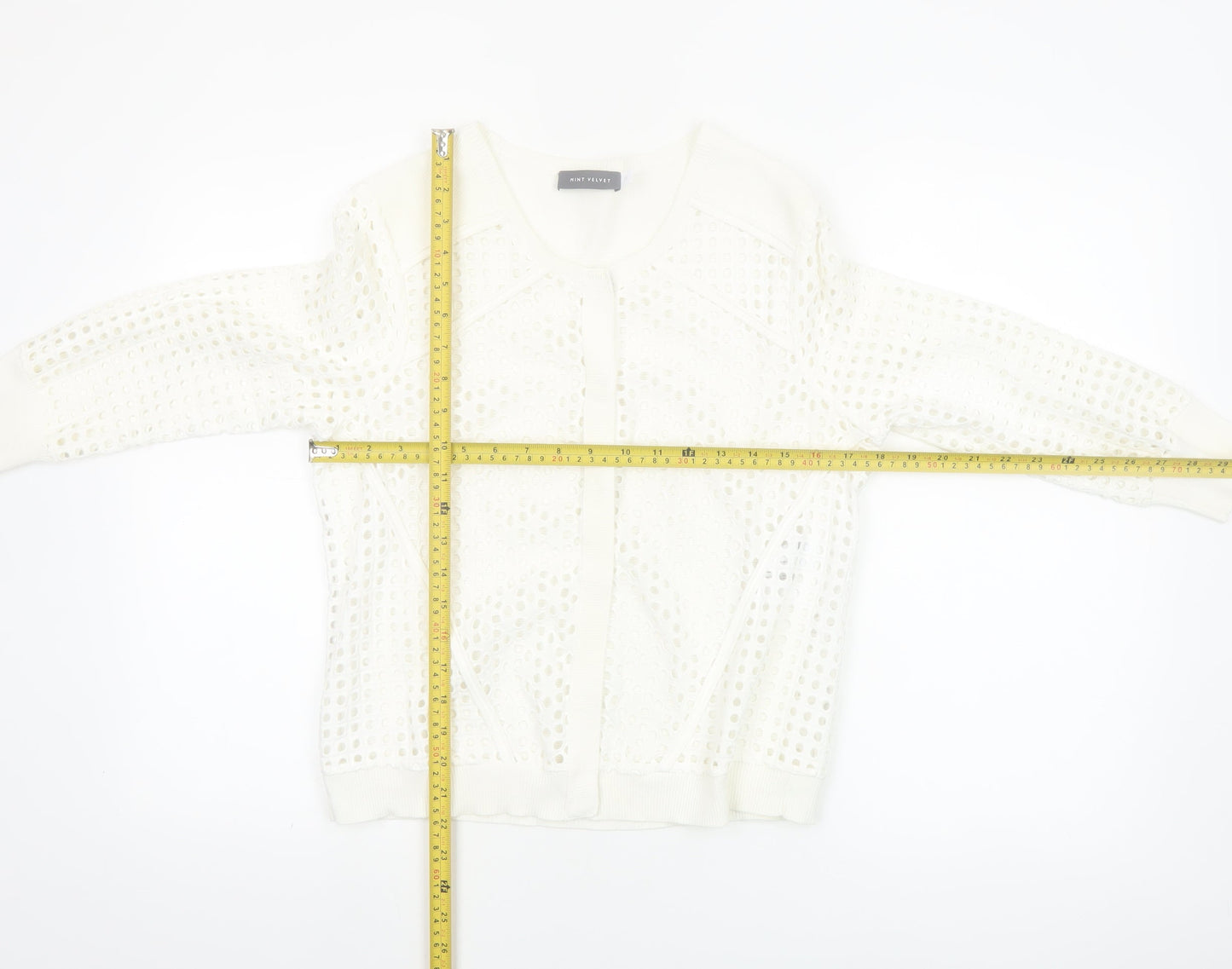 Mint Velvet Women White Size 10 Open Knit Cotton Cardigan