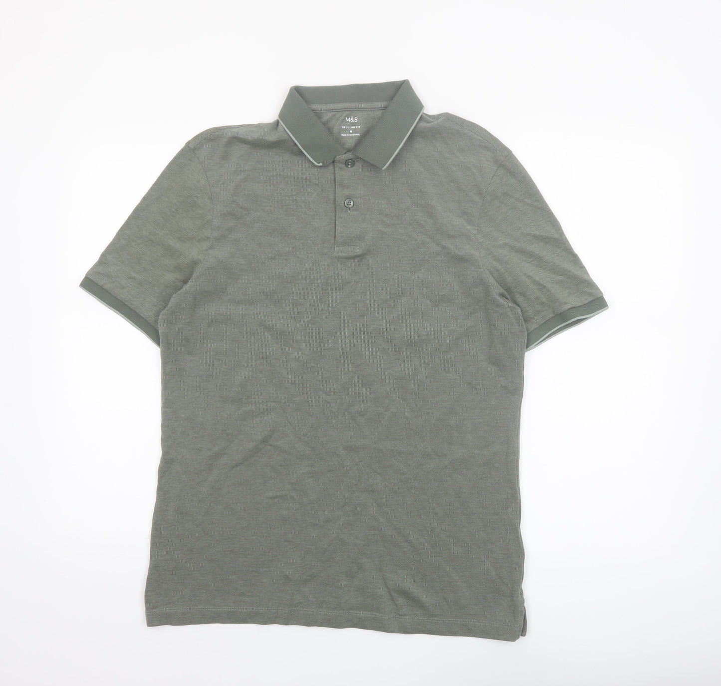 Marks and Spencer Men's Green Regular Fit Polo Shirt M