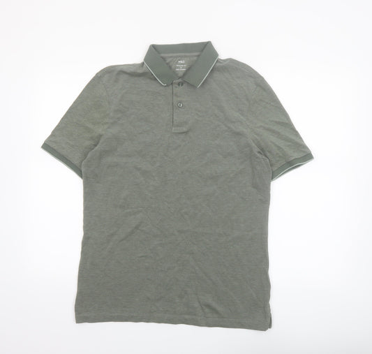 Marks and Spencer Men's Green Regular Fit Polo Shirt M