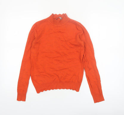 Oasis Womens Orange Mock Neck Long Sleeve Cotton Knit Jumper XS