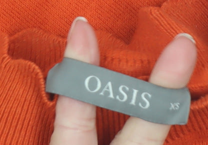 Oasis Womens Orange Mock Neck Long Sleeve Cotton Knit Jumper XS