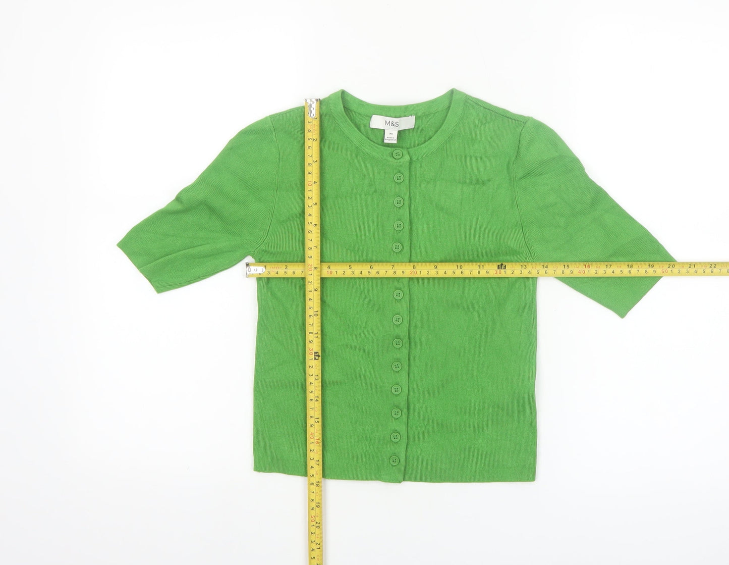 Marks and Spencer Women's Green XS Button-Up Knit Top