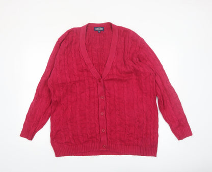 Lands' End Women's Red Cable-Knit Cotton Cardigan Size M