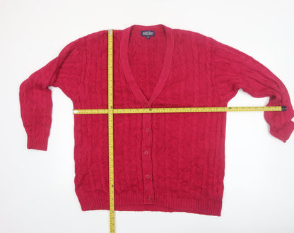 Lands' End Women's Red Cable-Knit Cotton Cardigan Size M