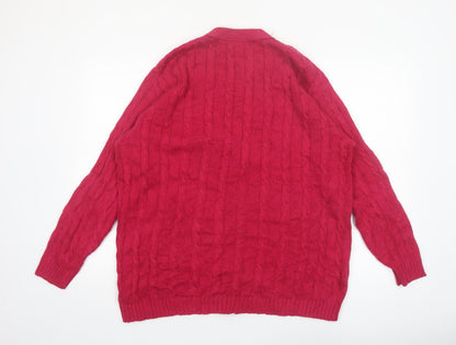 Lands' End Women's Red Cable-Knit Cotton Cardigan Size M