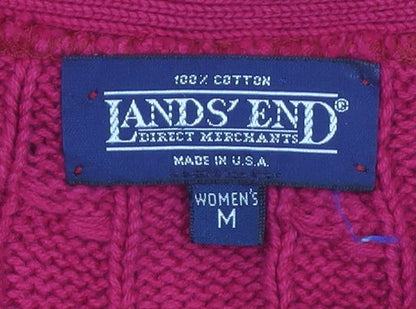Lands' End Women's Red Cable-Knit Cotton Cardigan Size M