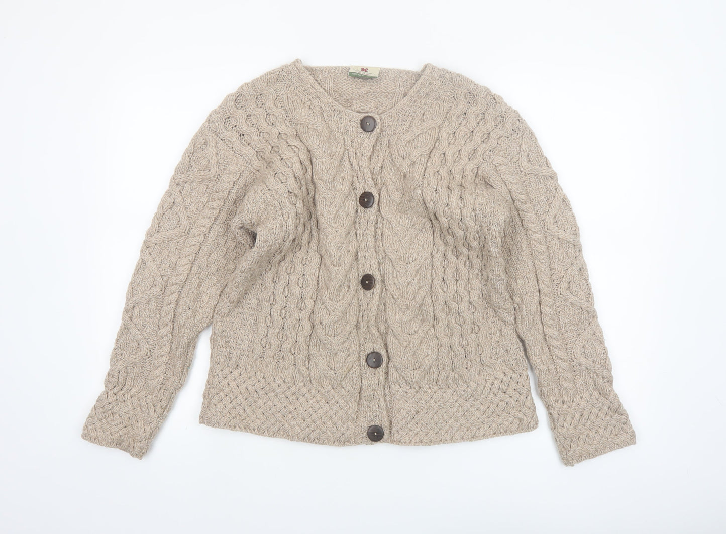 Carraig Donn Womens Beige Cable-Knit Cardigan Medium Merino Wool