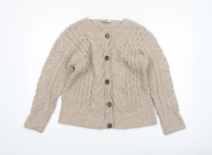 Carraig Donn Womens Beige Cable-Knit Cardigan Medium Merino Wool