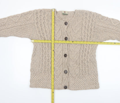 Carraig Donn Womens Beige Cable-Knit Cardigan Medium Merino Wool