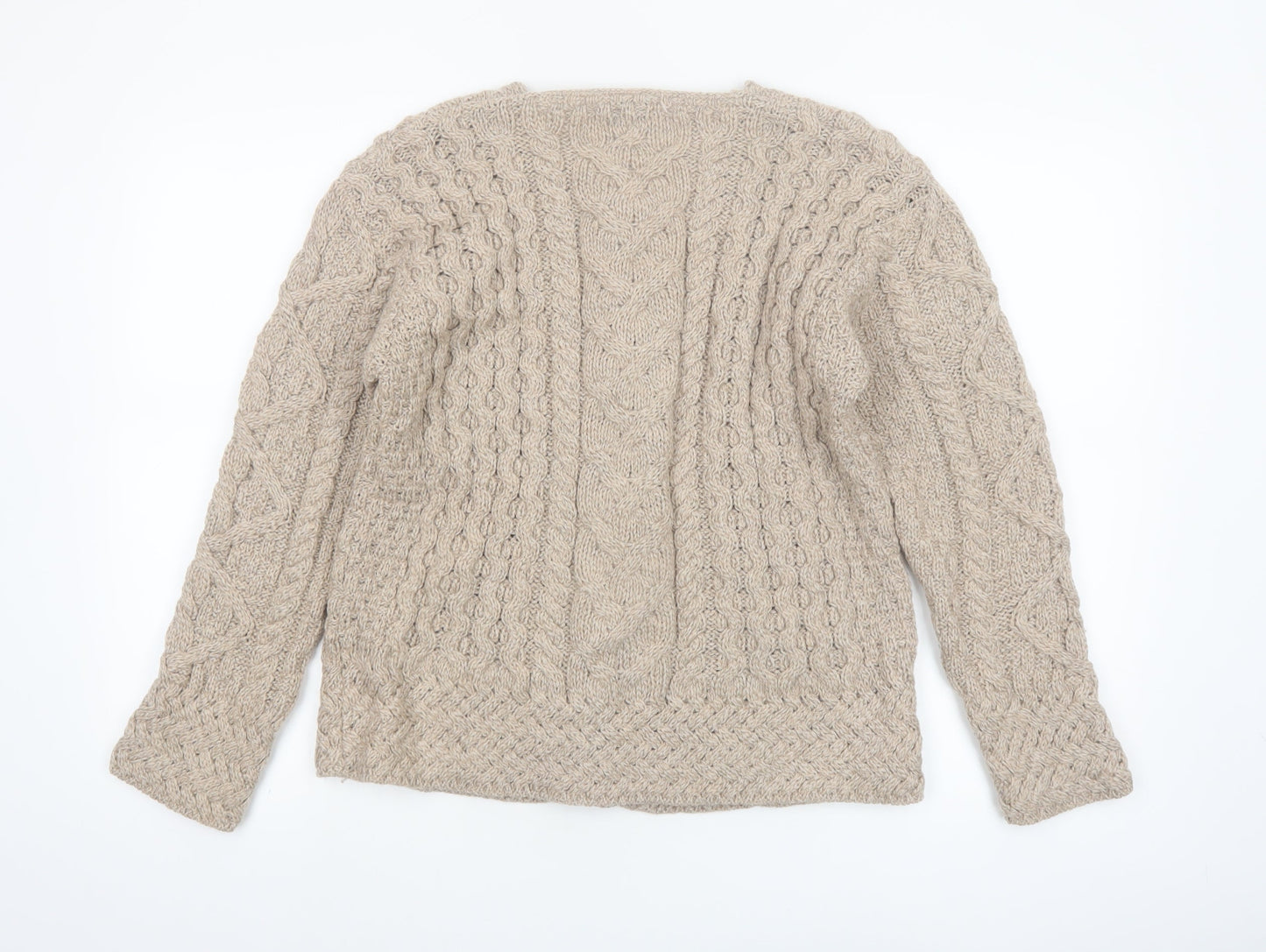 Carraig Donn Womens Beige Cable-Knit Cardigan Medium Merino Wool