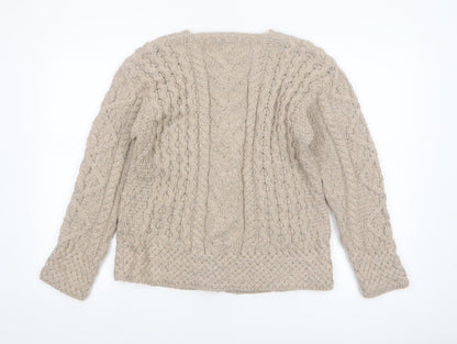 Carraig Donn Womens Beige Cable-Knit Cardigan Medium Merino Wool