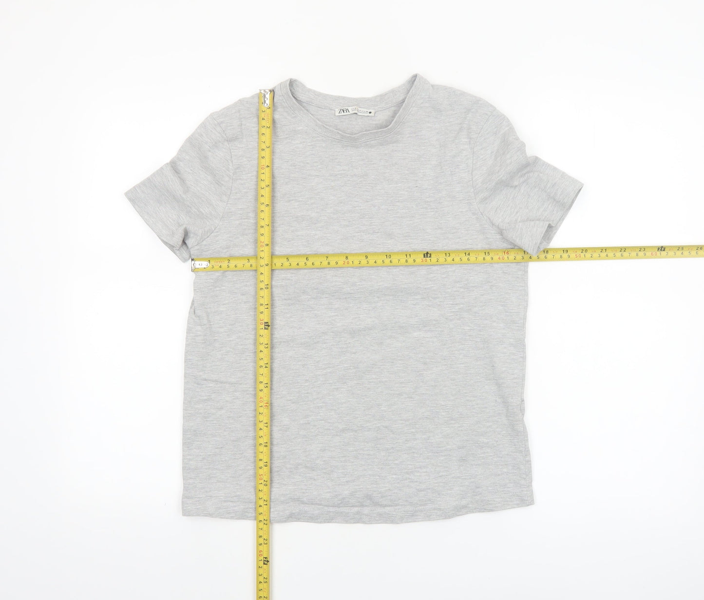 Zara Women Grey Basic Short Sleeve Cotton T-Shirt Size S
