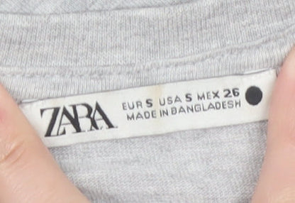 Zara Women Grey Basic Short Sleeve Cotton T-Shirt Size S