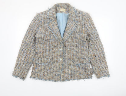 Chianti Women's Beige Blue Tweed Single-Breasted Blazer Size 14
