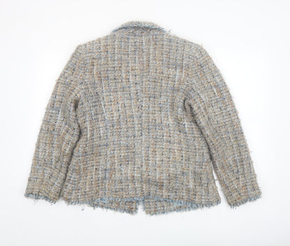 Chianti Women's Beige Blue Tweed Single-Breasted Blazer Size 14