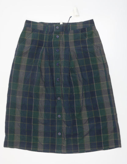 Seasalt Cornwall Women's Green Check A-Line Midi Cotton Skirt UK 16