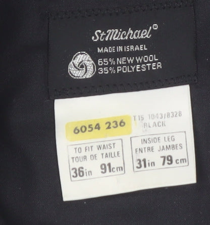 Marks and Spencer St Michael Men’s Black 36x31 Wool Blend Pleated Dress Pants