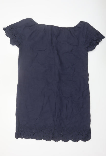 The White Company Women’s Blue Linen Embroidered Shift Dress Size 16