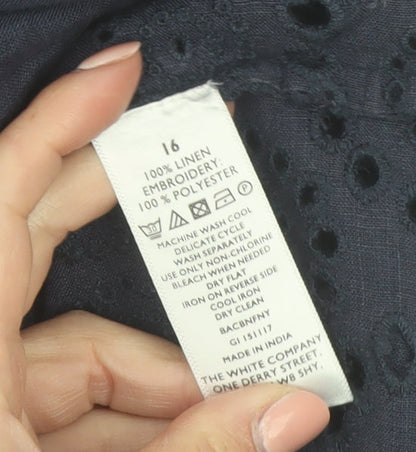 The White Company Women’s Blue Linen Embroidered Shift Dress Size 16